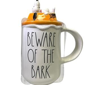 New Rae Dunn, Peanuts Snoopy Halloween Beware of the Bark Mug w/Character Lid